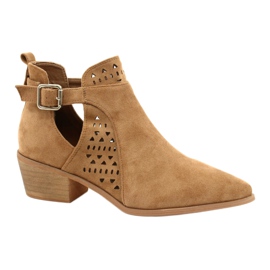 FB1 Bottines Femme Talon Haut En Daim Boucle Camel Esen brun