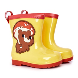 Galoches jaunes pour enfants avec un ours en peluche