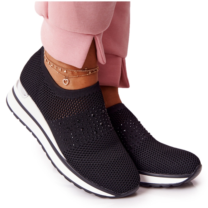 Baskets Ajourées Slip On Wedge Noir Sophia blanche le noir
