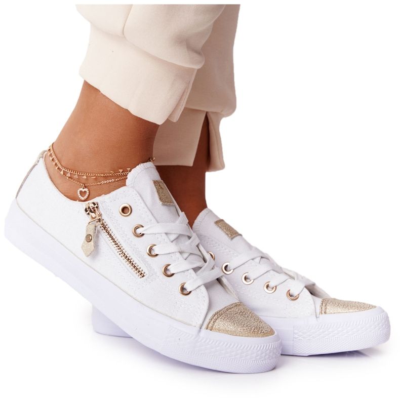 Sneakers Femme Avec Fermeture à Glissière Blanc-Or Festival blanche d'or