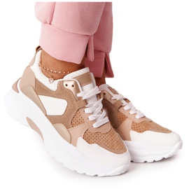 Baskets Femme Beige Yolo Sur Grande Semelle blanche