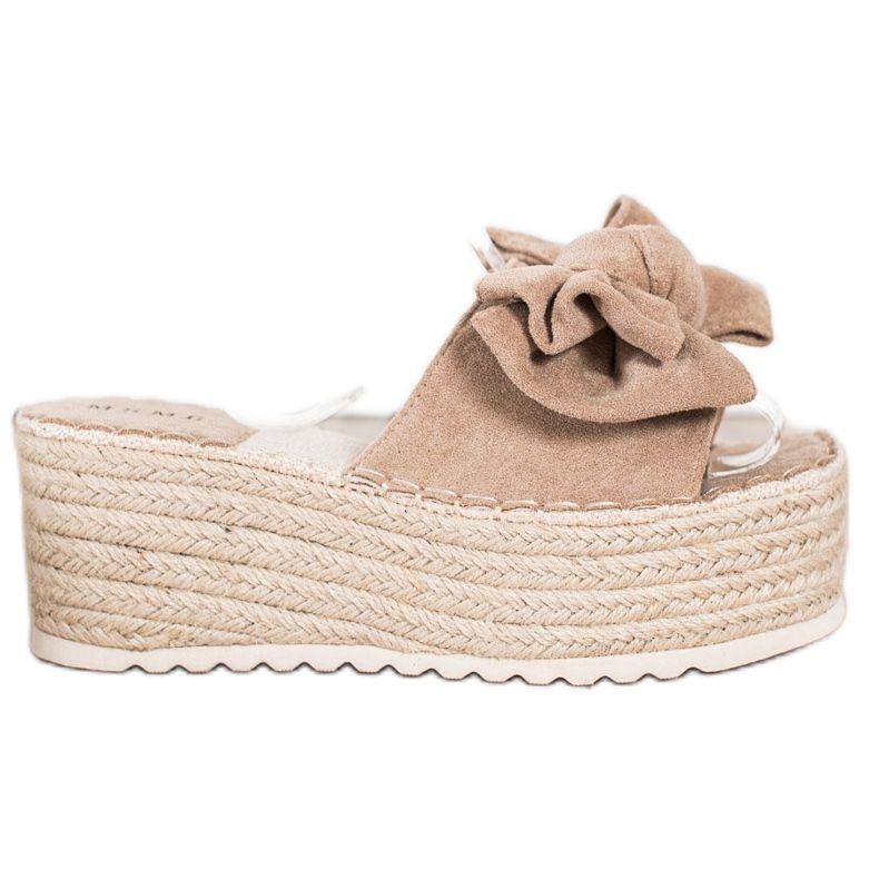 SHELOVET Pantoufles Sur La Plate-Forme Avec Un Noeud beige