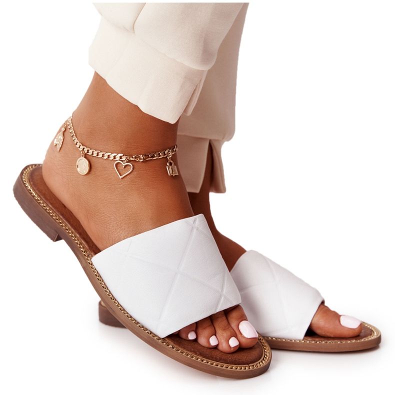 Chaussons Cuir Avec Matelassage Nicole 2650 Blanc blanche