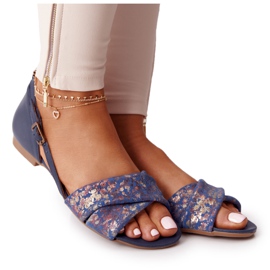 Sandales En Cuir Avec Fleurs Maciejka 04614-43 Bleu Marine doré