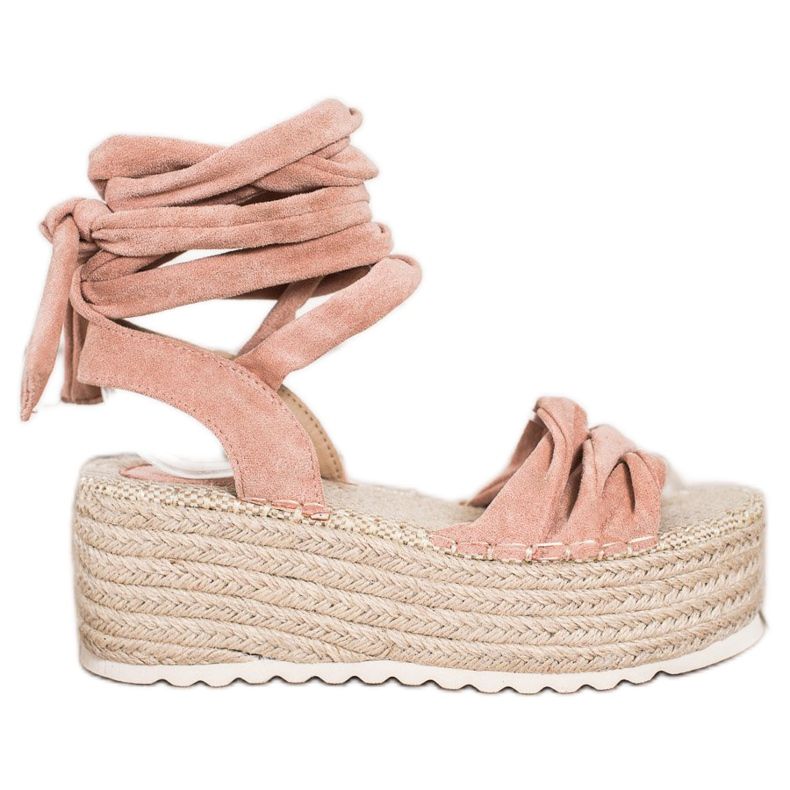 SHELOVET Sandales espadrilles nouées rose