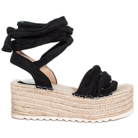 SHELOVET Sandales espadrilles nouées noir