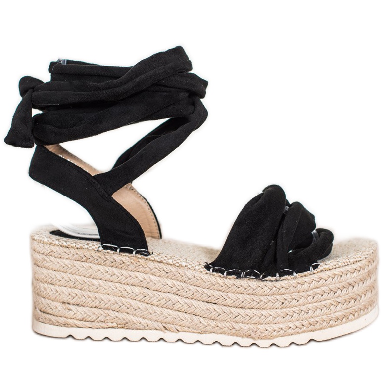SHELOVET Sandales espadrilles nouées le noir