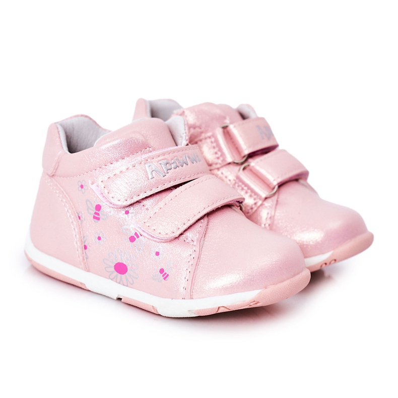 Apawwa Richelieus Enfant Avec Velcro Rose Milo Apawwa Richelieus Enfant Avec Velcro Rose Milo
