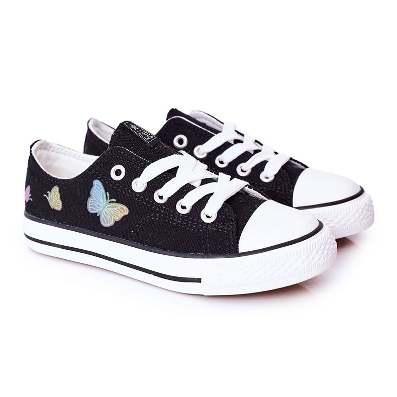EVE Baskets noires pour enfants Fairytales avec des papillons le noir EVE Baskets noires pour enfants Fairytales avec des papillons le noir