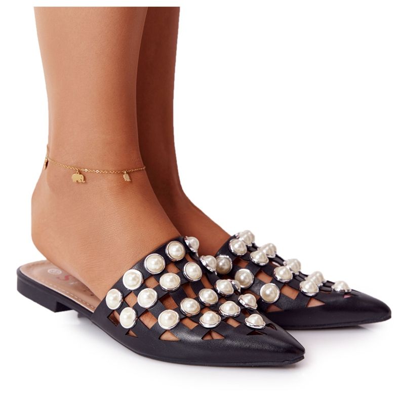 PS1 Pantoufles Ripple Noires Avec Tige Et Perles