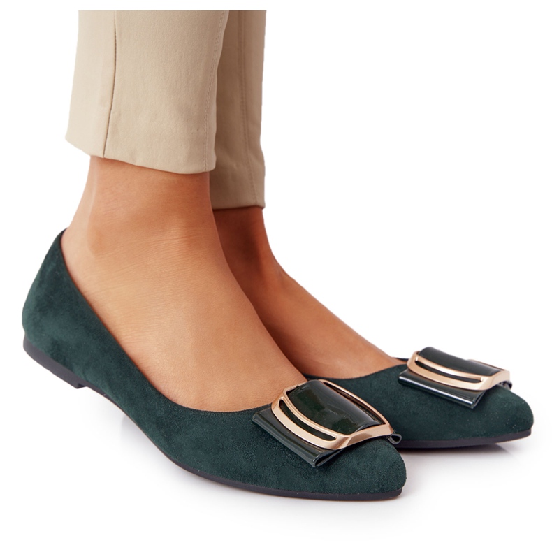 Ballerines en daim avec boucle Sergio Leone BL623 ​​​​Vert d'or