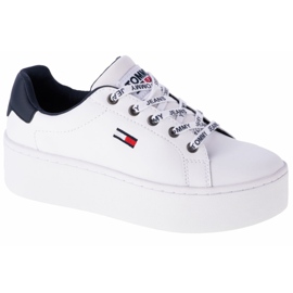 Tommy Hilfiger Iconic Leather Flatform chaussures en EN0EN01113-YBR blanche bleu marin