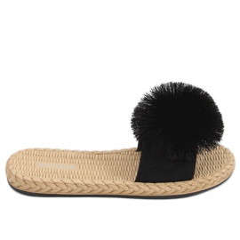 Noir S-410 Chaussons noirs à pompon