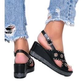 Sandales compensées noires métallisées Mon