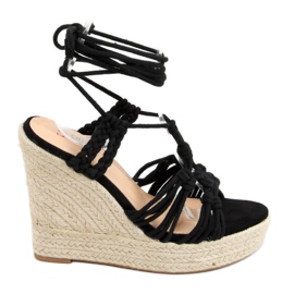 Espadrilles noires sur un coin tressé noir M319P Noir