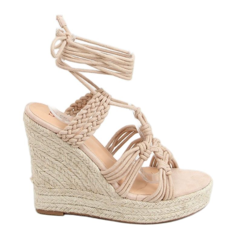 Espadrilles sur un coin tressé bohème beige M319P Nude