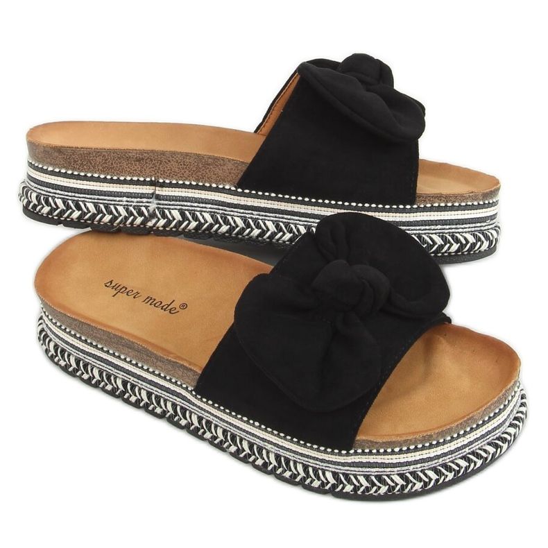 Noir 7705 Chaussons noirs sur la semelle décorée le noir