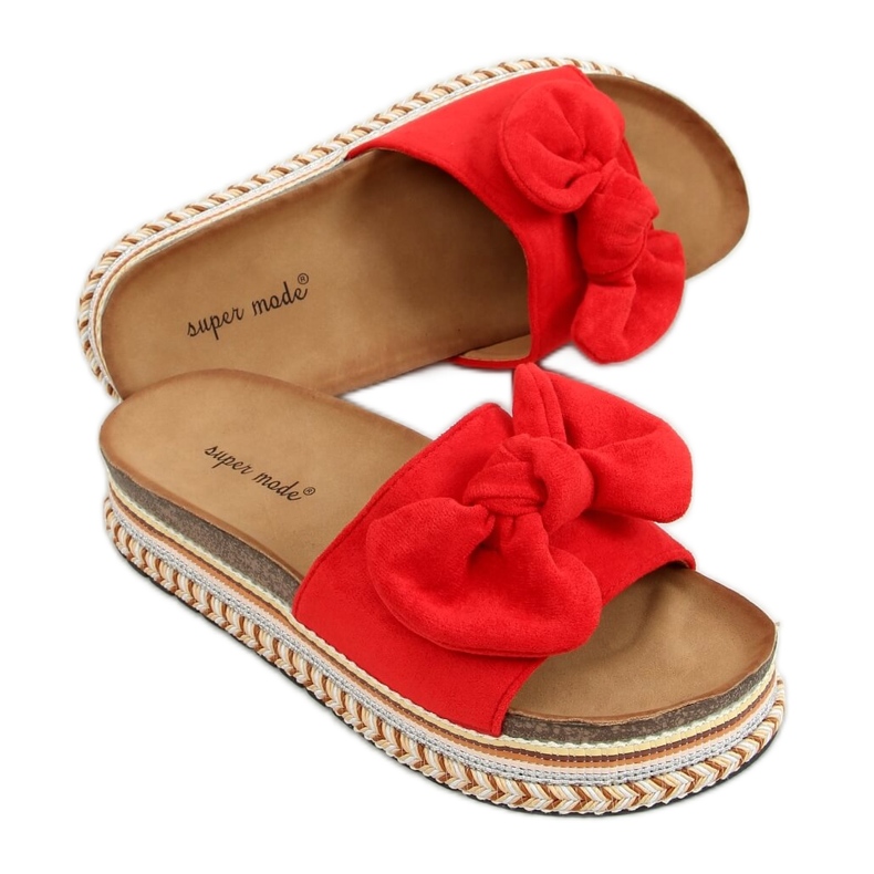 Rouge 7705 Chaussons rouges sur la semelle décorée