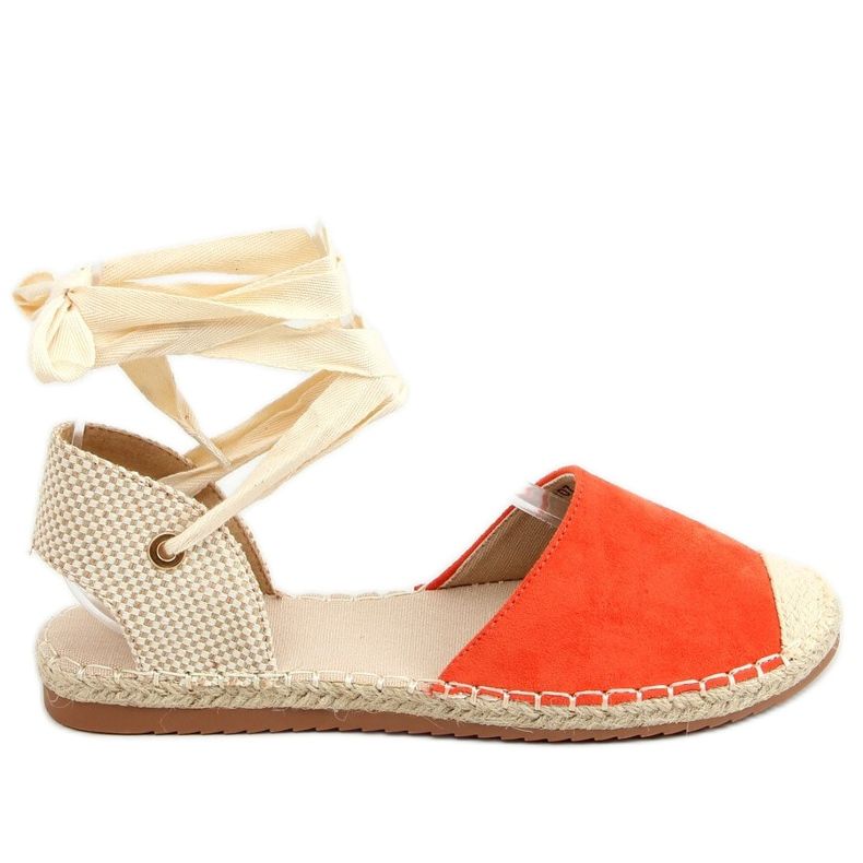 Orange H-107 Espadrilles orange nouées aux chevilles beige