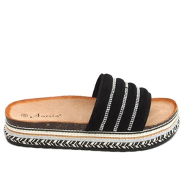 Black N-96 Chaussons noirs sur la semelle décorée