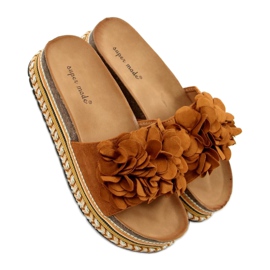 Chaussons à fleurs camel 9602 Camel brun