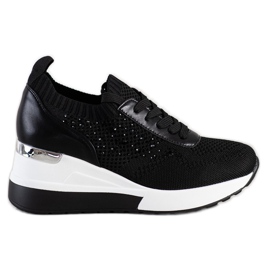 SHELOVET Baskets compensées avec cristaux noir