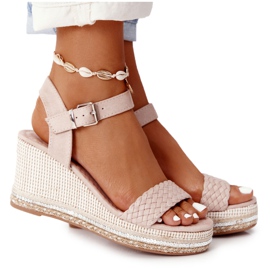 PG1 Sandales compensées beiges Scilla à sequins