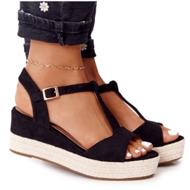 PG1 Sandales compensées noires Graciosa avec tresses beige le noir