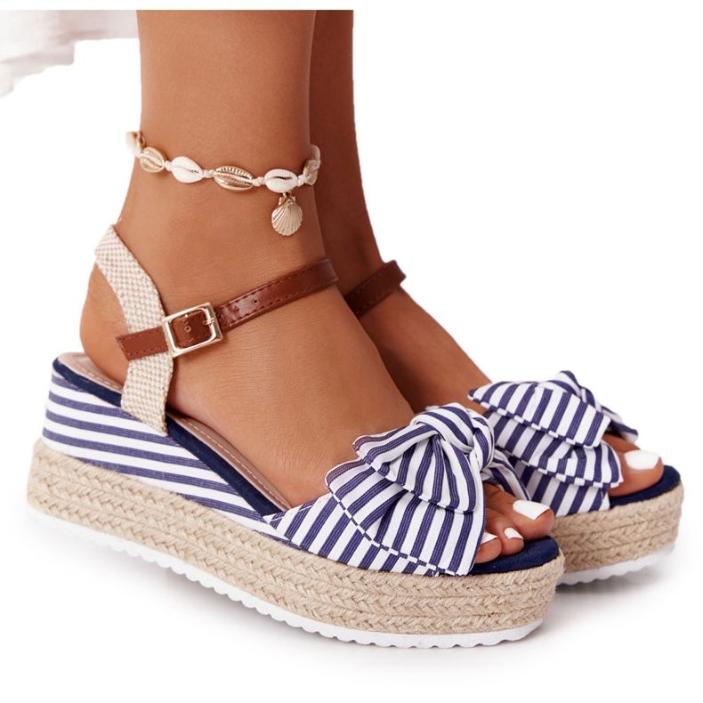 PG1 Sandales compensées bleu marine La Isla Bonita blanche multicolore