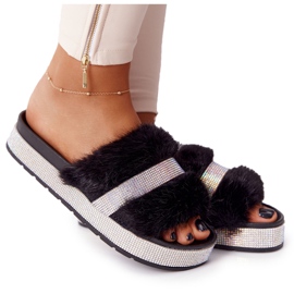 PS1 Chaussons Noirs Sur La Plateforme Avec Fourrure Et Oxyde De Zirconium Impress le noir PS1 Chaussons Noirs Sur La Plateforme Avec Fourrure Et Oxyde De Zirconium Impress le noir