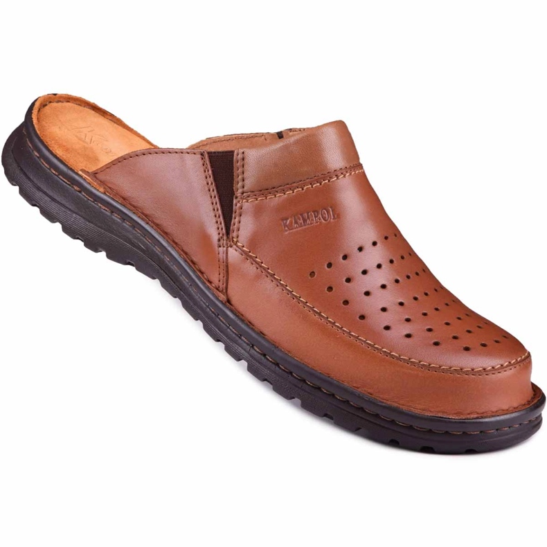 Chaussons en cuir pour hommes 219 Kampol marron brun