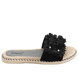 Noir LS003 Chaussons noirs à fleurs