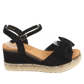 Espadrilles noires sur un coin avec un nœud YL92 Noir le noir