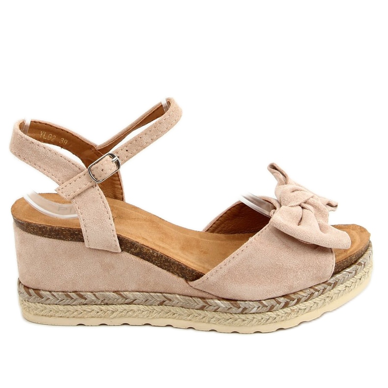 Espadrilles beiges compensées avec nœud YL92 Beige