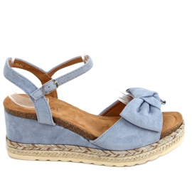 Espadrilles compensées avec nœud, bleu YL92 Bleu