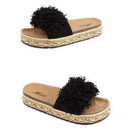 Noir 2260 Chaussons noirs sur la semelle décorée le noir