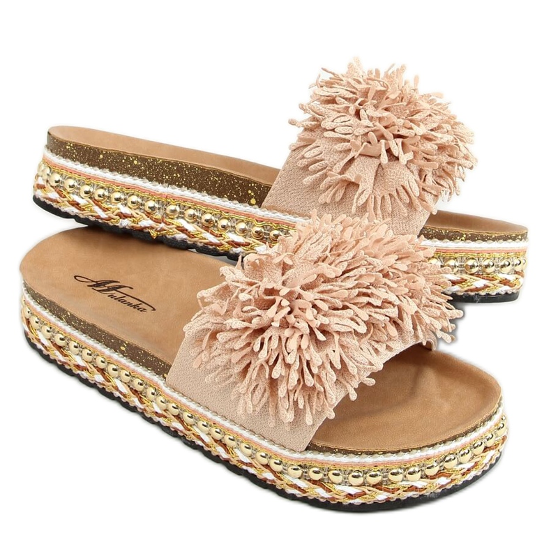 Beige 2260 Chaussons beiges sur la semelle décorée