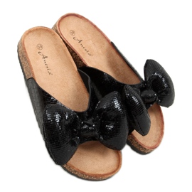 Chaussons Mickey noirs avec un nœud N-79 Noir le noir
