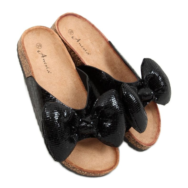 Chaussons Mickey noirs avec un nœud N-79 Noir le noir