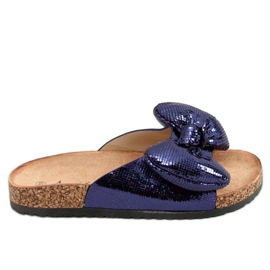 Chaussons Mickey avec un nœud N-79 Bleu bleu marine