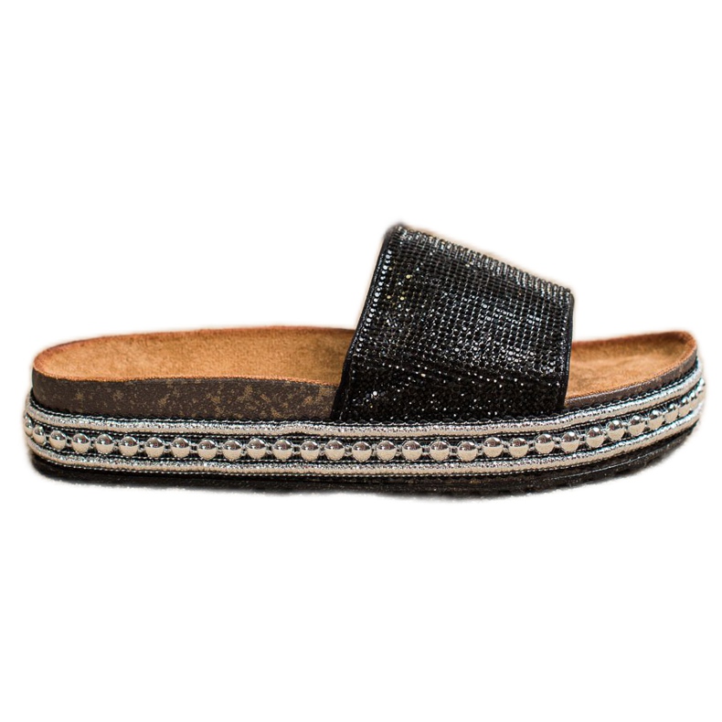 SHELOVET Pantoufles De Cristal De Mode le noir