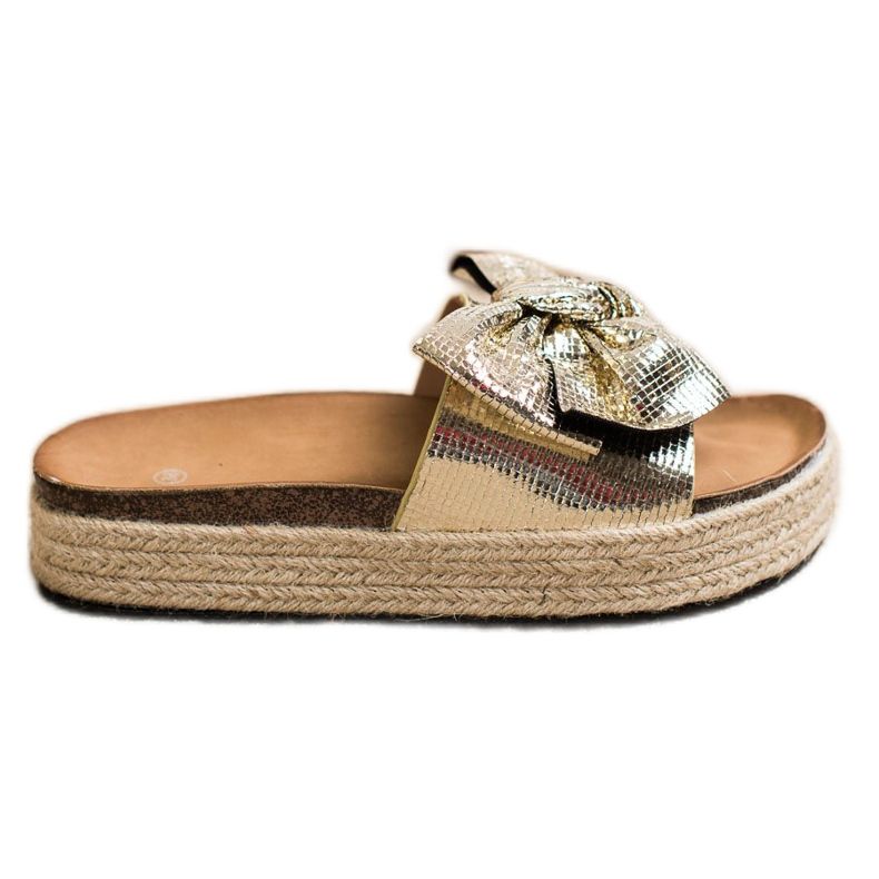 SHELOVET Pantoufles Brillantes Avec Un Noeud d'or SHELOVET Pantoufles Brillantes Avec Un Noeud d'or