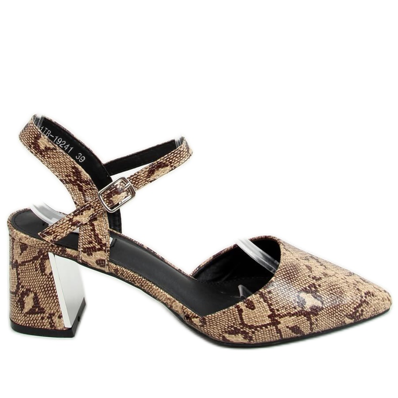 Escarpins avec un serpent à talon ouvert 1JB-19241 Snake beige brun