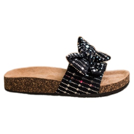 SHELOVET Pantoufles À Paillettes Avec Un Noeud noir