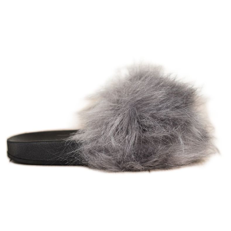 SHELOVET Pantoufles Élégantes Avec Fourrure gris