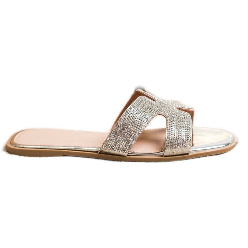 SHELOVET Pantoufles élégantes avec zircone cubique argent