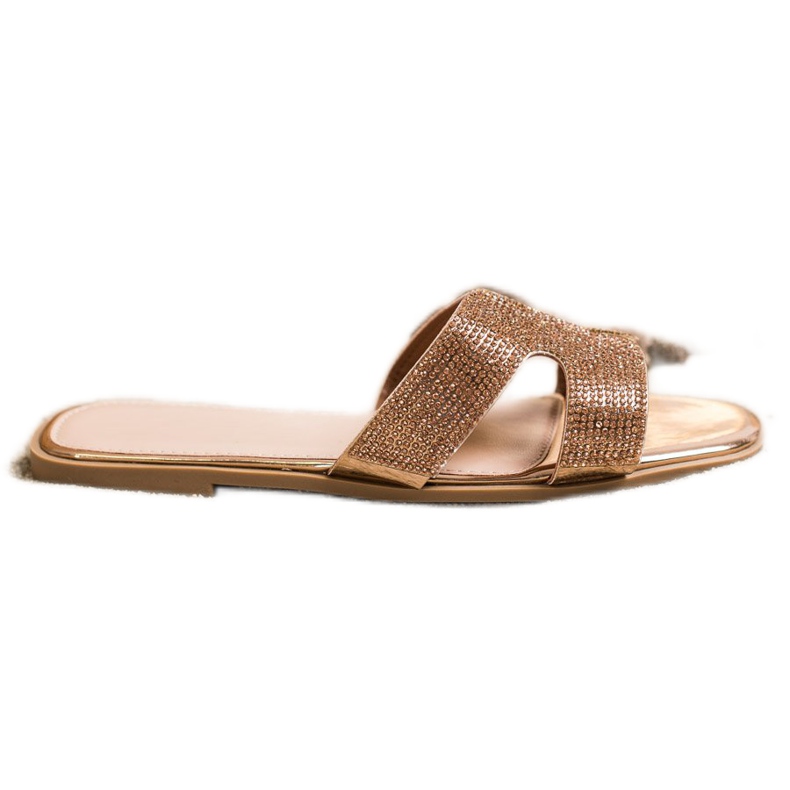 SHELOVET Pantoufles élégantes avec zircone cubique d'or