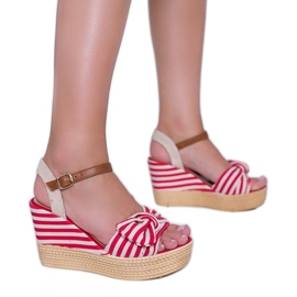Sandales compensées rouges et blanches avec nœud Holiday Vibes