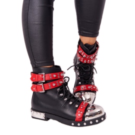 Bottes Chaudes Femme Workers Avec Strass Noir et Rouge Lu Boo