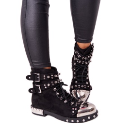 Bottes Chaudes Femme Avec Strass En Daim Noir Lu Boo le noir